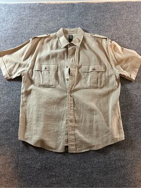 Aigle Olive-Tan Linen Blend Collared Shirt